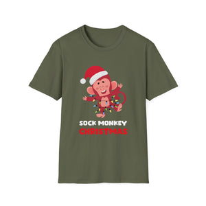 Christmas Sock Monkey T-Shirt — Cute Santa Monkey Holiday Tee