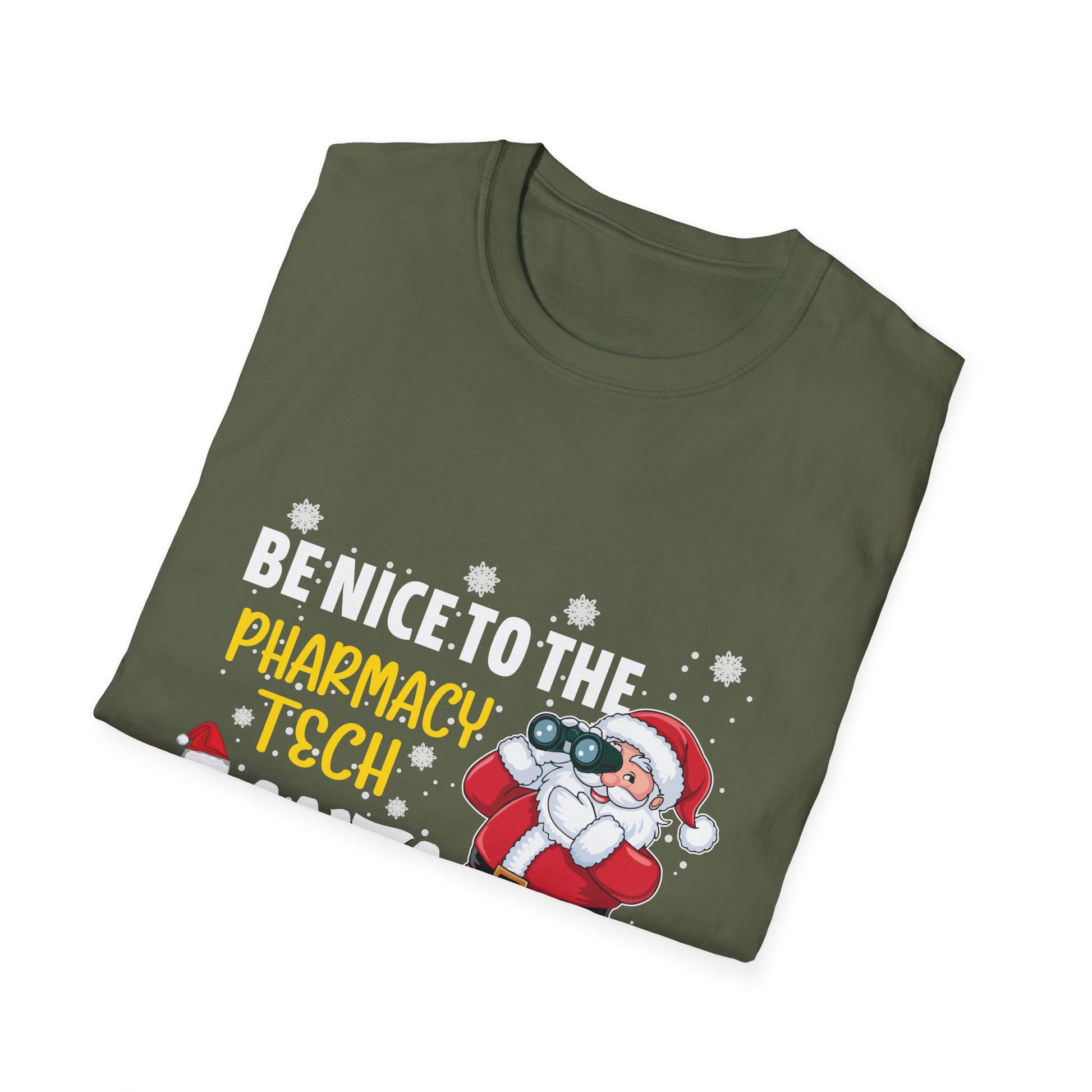 Christmas Pharmacy Tech T-Shirt — "Be Nice to the Pharmacy Tech, Santa Is Watching"