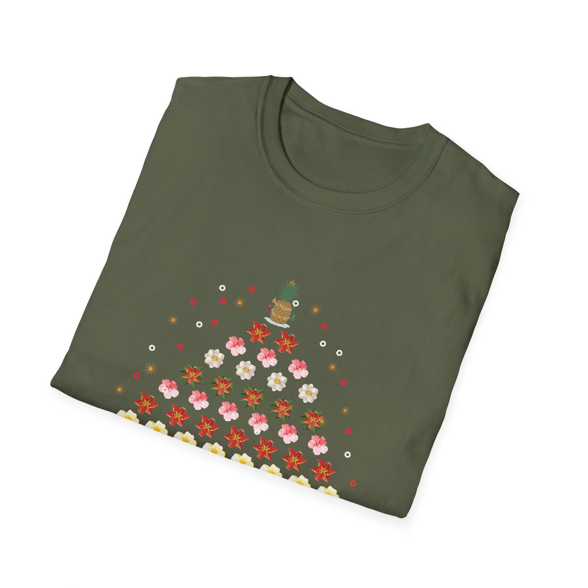 Christmas Flower Tree T-Shirt — "Merry Christmas" Floral Holiday Tee