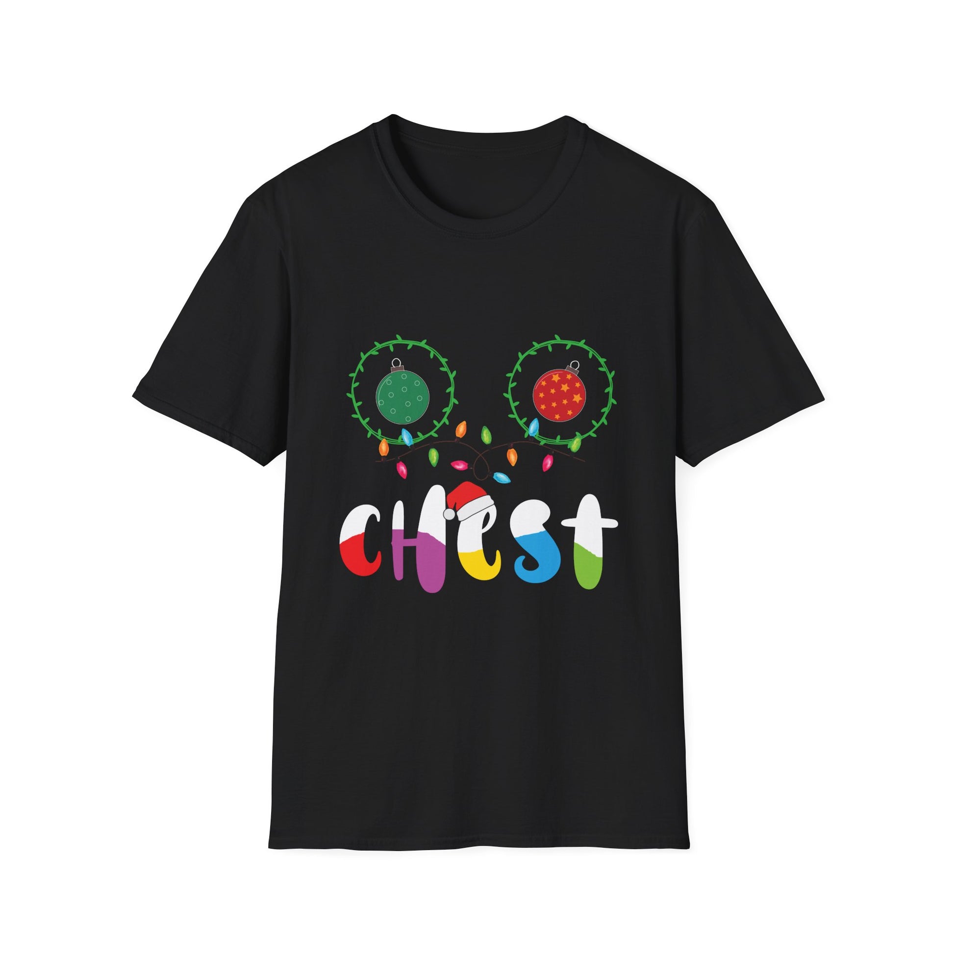 Christmas Lights Chest T-Shirt — Colorful Holiday Graphic Tee