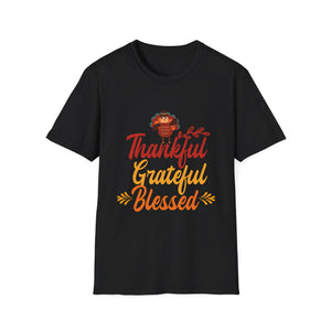 Thankful Grateful Blessed T-Shirt — Thanksgiving Fall Turkey Tee