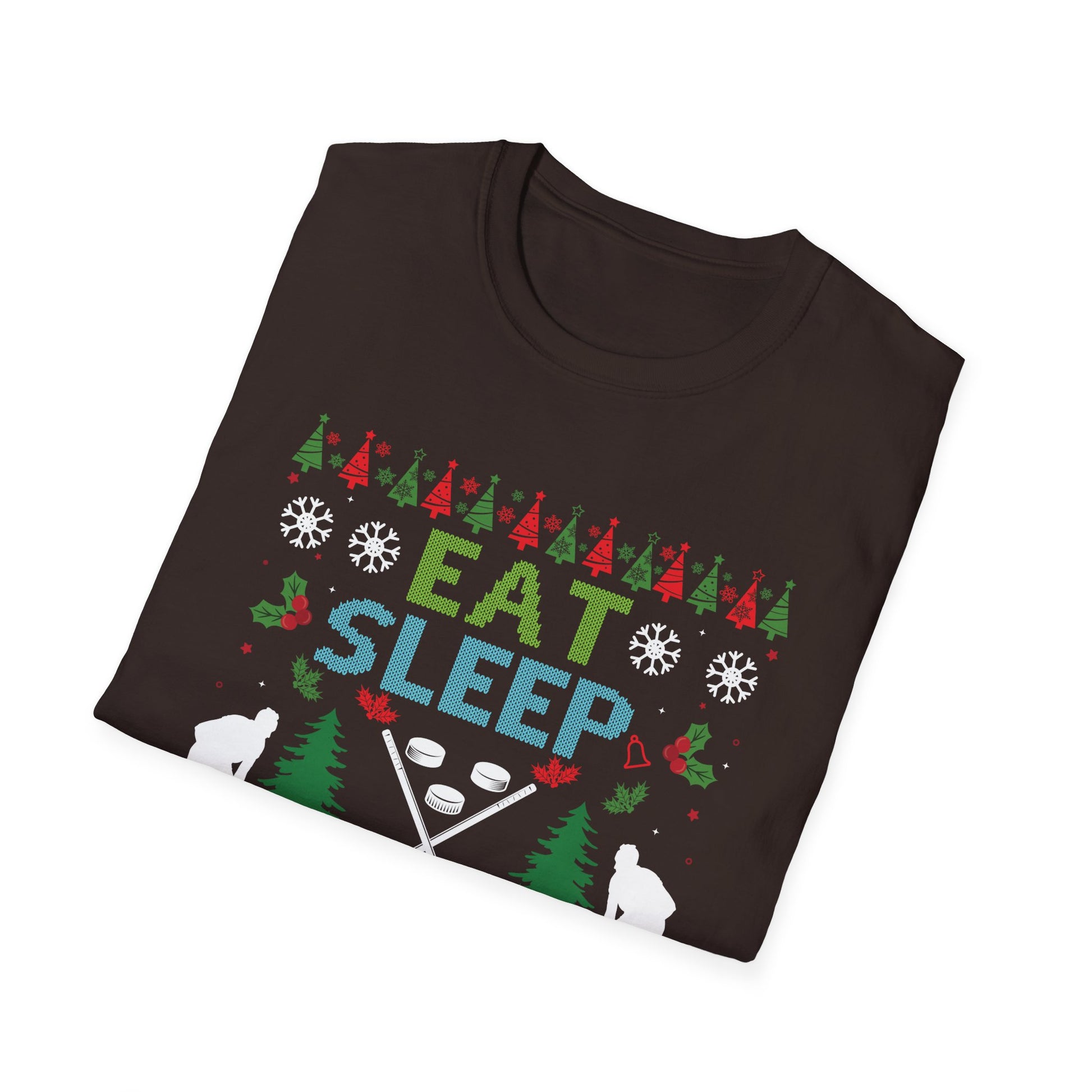 Hockey Christmas T‑Shirt – "Eat Sleep Hockey Repeat" Holiday Tee