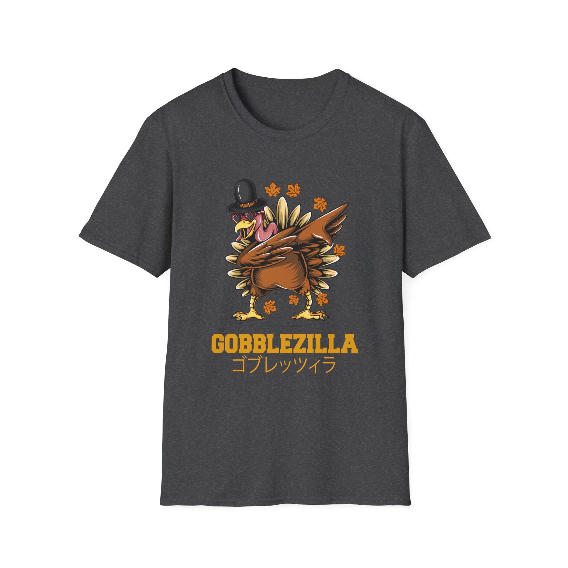 Gobblezilla Turkey T-Shirt — Funny Thanksgiving Dabbing Turkey with Japanese Text