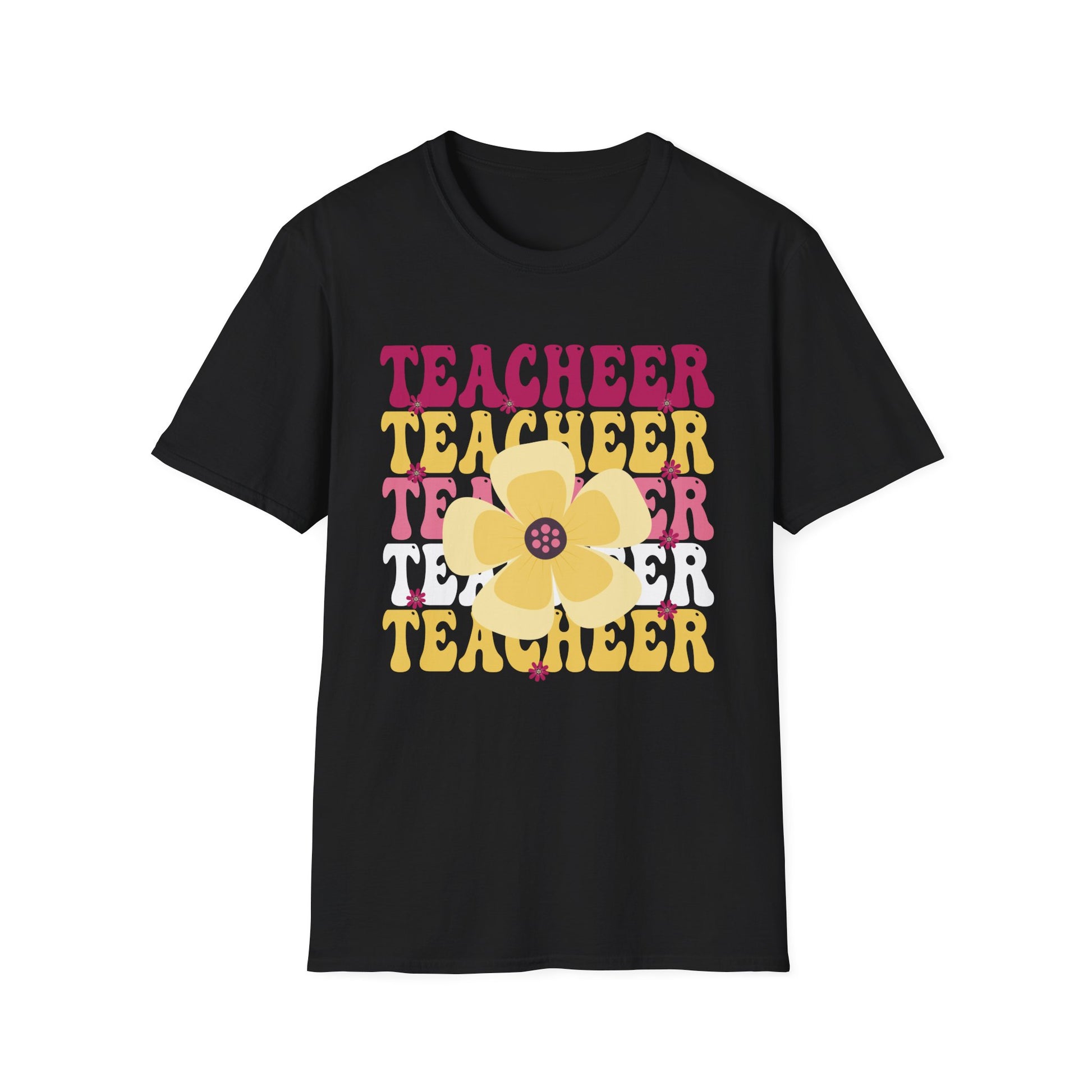 Teacher Floral Retro T‑Shirt — 'TEACHEER' Vintage Typography Teacher Gift