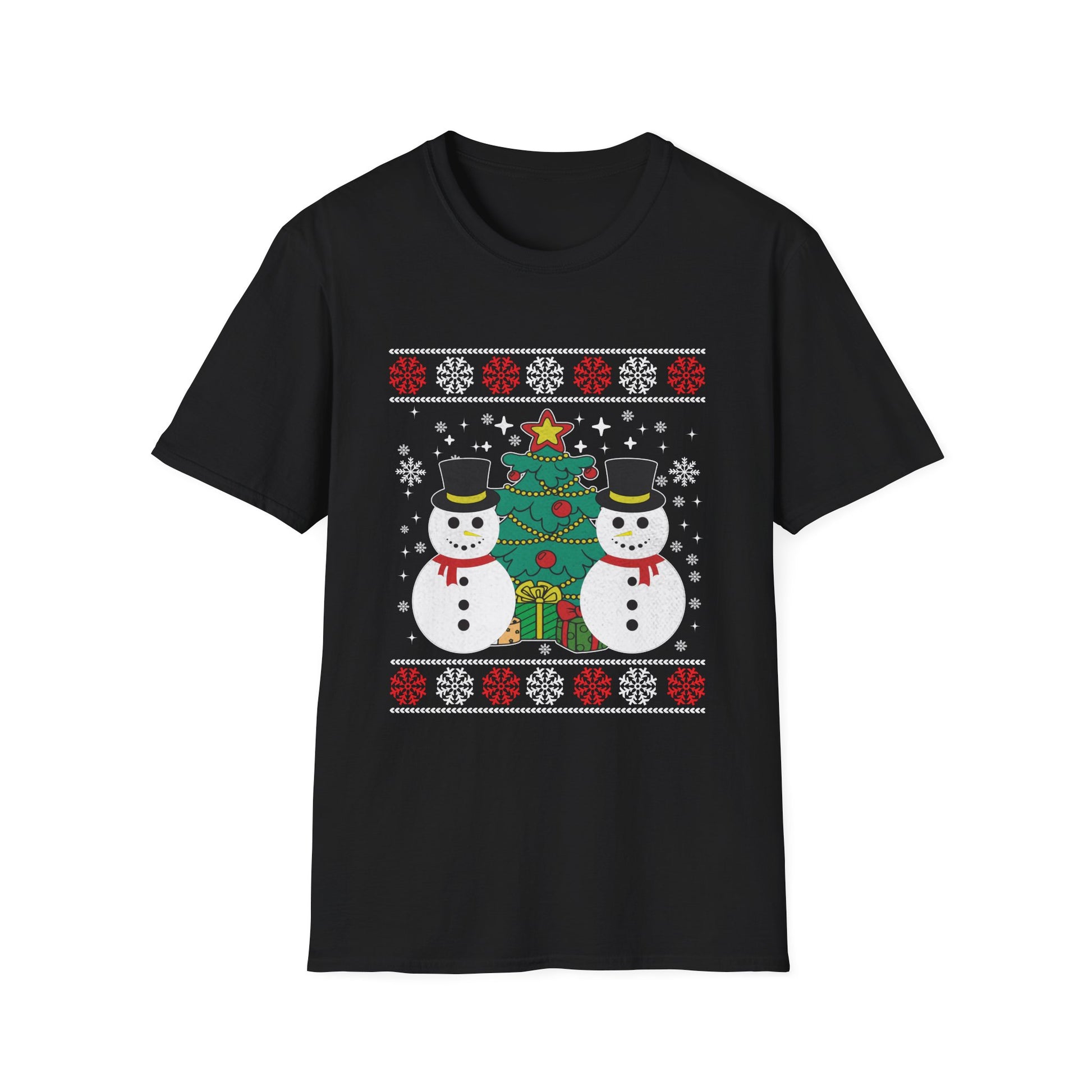 Christmas Snowmen T-Shirt — Festive Holiday Tree & Snowflake Tee