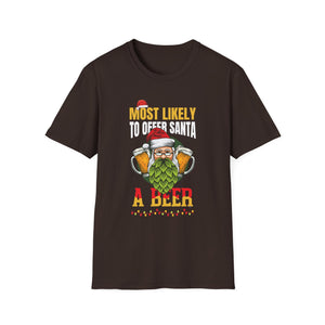 Most Likely To Offer Santa A Beer Funny Drinking Christmas T-Shirt