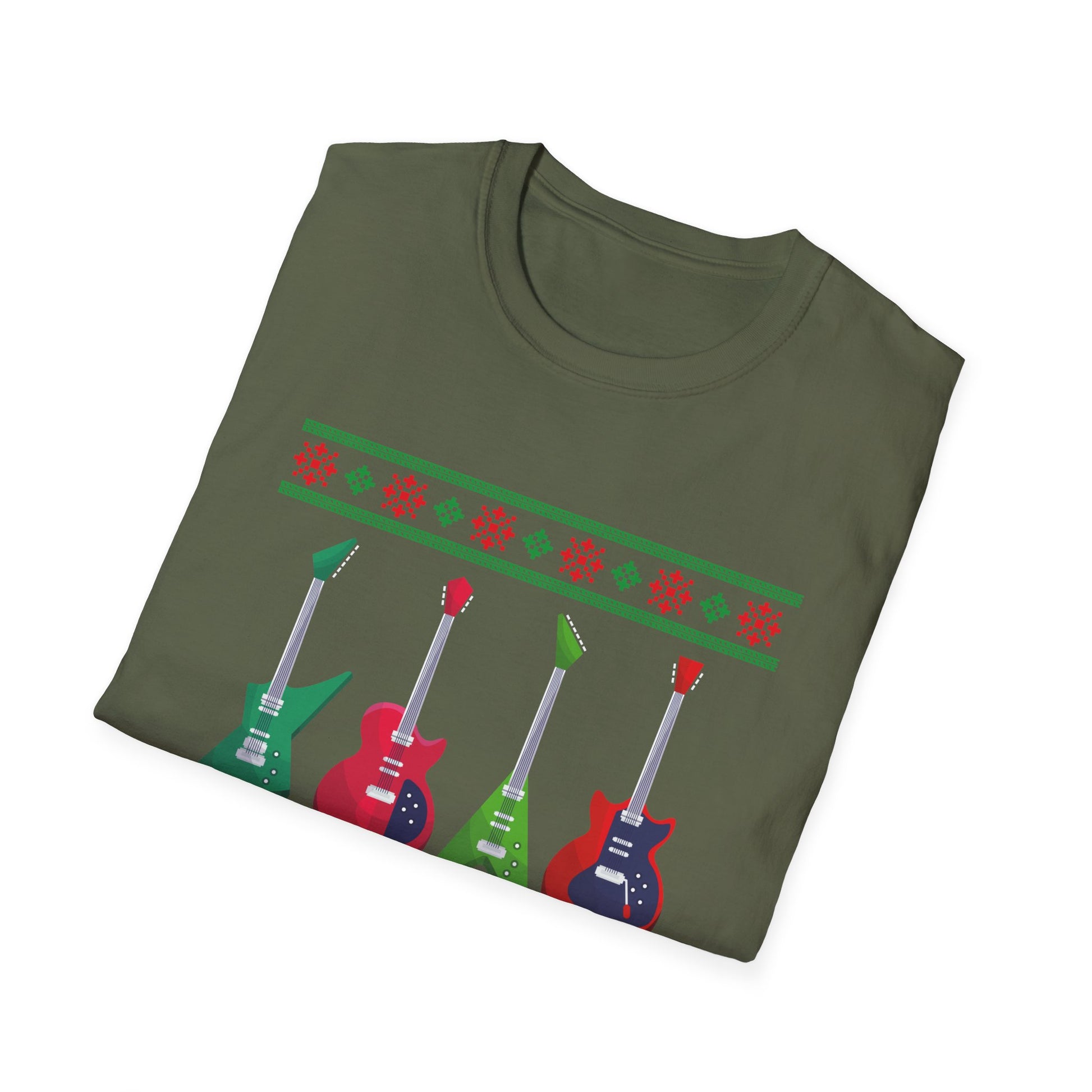 Electric Guitar Christmas T-Shirt — Holiday Ugly Sweater Style for Musicians