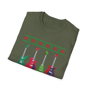 Electric Guitar Christmas T-Shirt — Holiday Ugly Sweater Style for Musicians