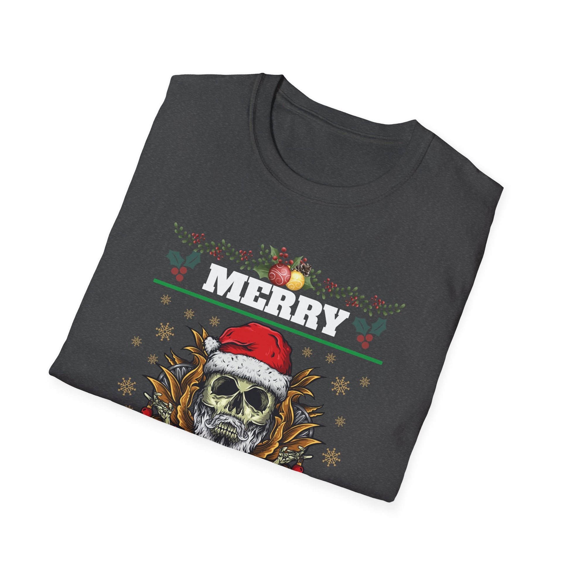Skull Santa T-Shirt — 'Merry Christmas' Gothic Holiday Tee
