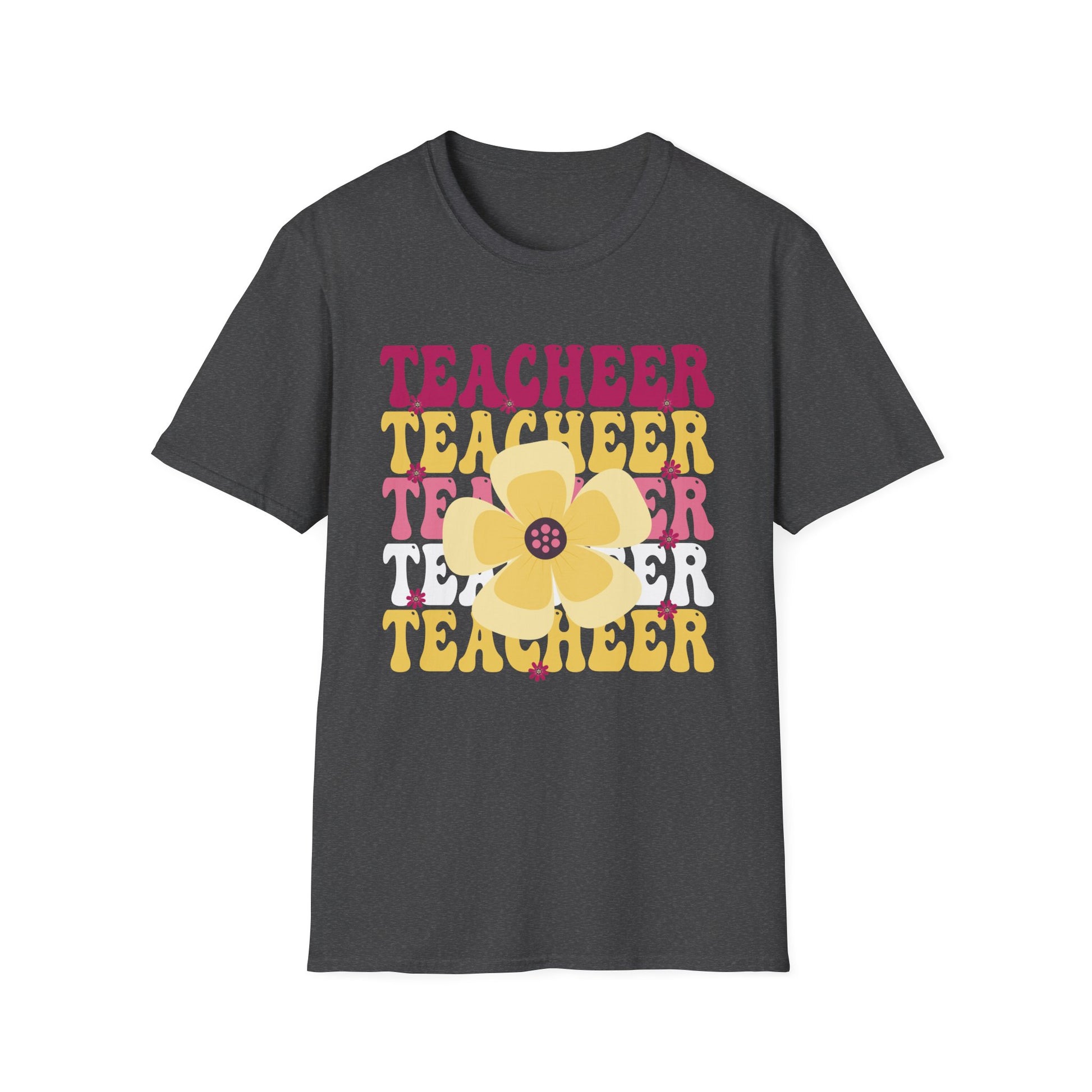 Teacher Floral Retro T‑Shirt — 'TEACHEER' Vintage Typography Teacher Gift