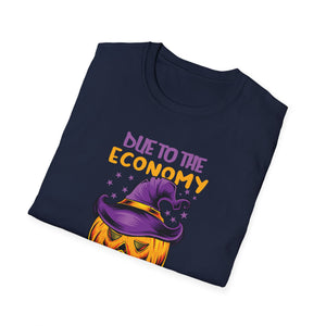 Halloween T-Shirt — “Due to the Economy This Is My Halloween Costume” Pumpkin Witch Tee