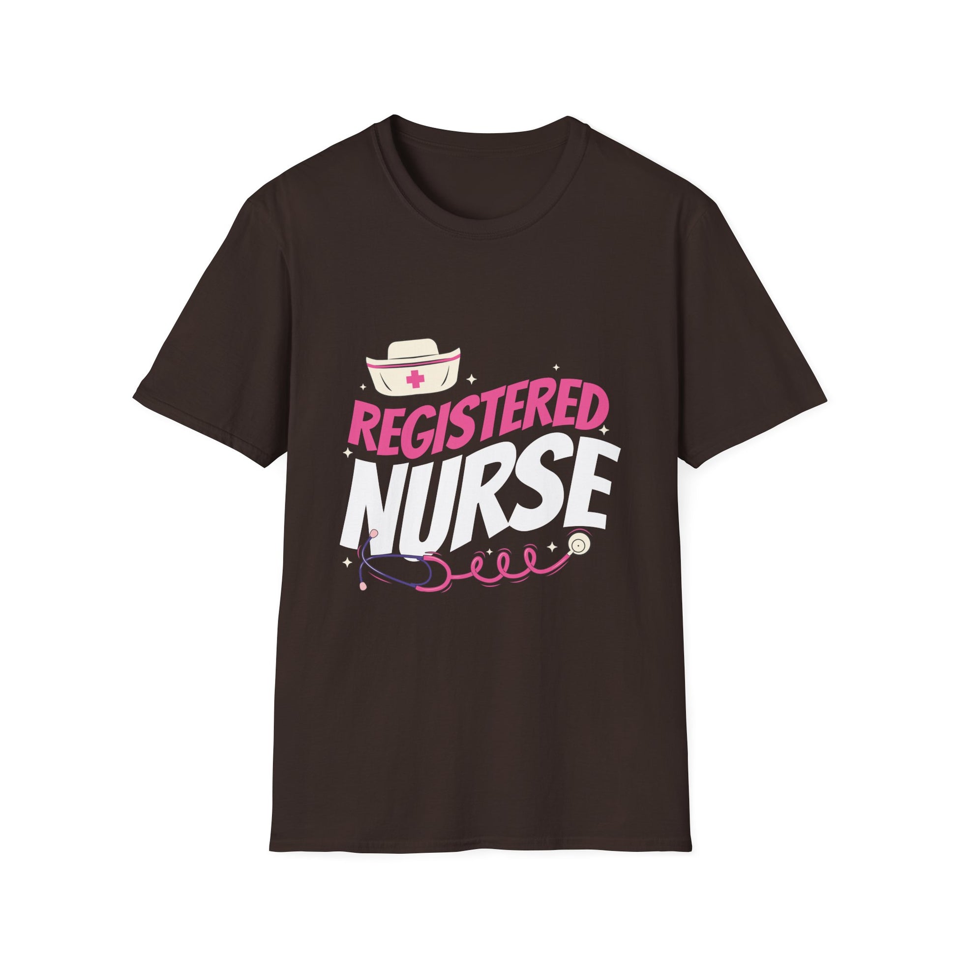 Registered Nurse T-Shirt — Pink Stethoscope & Nurse Hat
