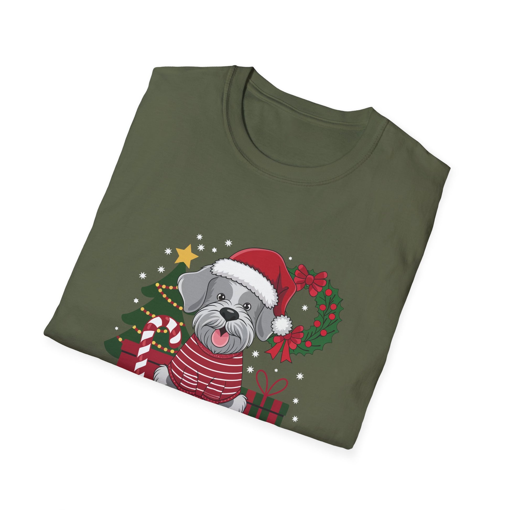 Miniature Schnauzer Merry Woofmas Christmas Dog Unisex Softstyle T-Shirt