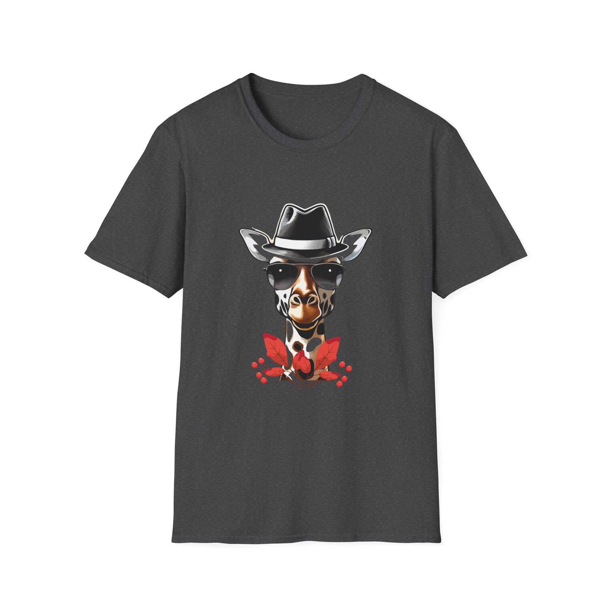 Cowboy Giraffe Graphic T-Shirt – Western Hat Giraffe with Red Rose Design  Unisex T-Shirt