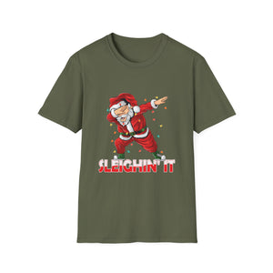 Sleighin It Dabbing Santa With Christmas Lights Christmas Unisex Softstyle T-Shirt