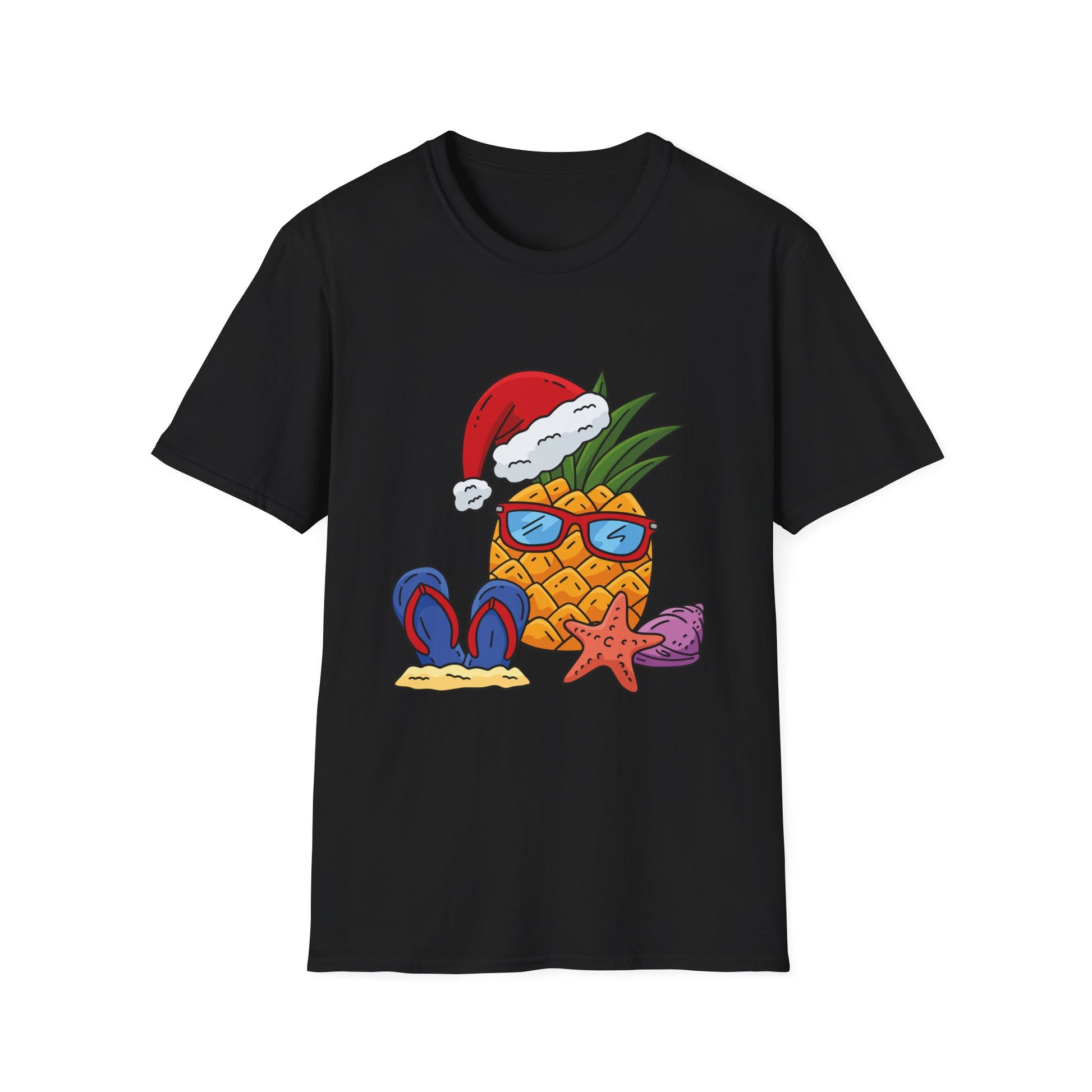 Pineapple Santa Tee — Tropical Christmas T-Shirt with Sunglasses & Flip Flops