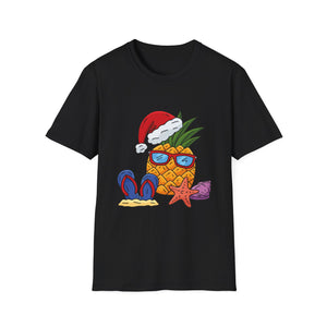 Pineapple Santa Tee — Tropical Christmas T-Shirt with Sunglasses & Flip Flops