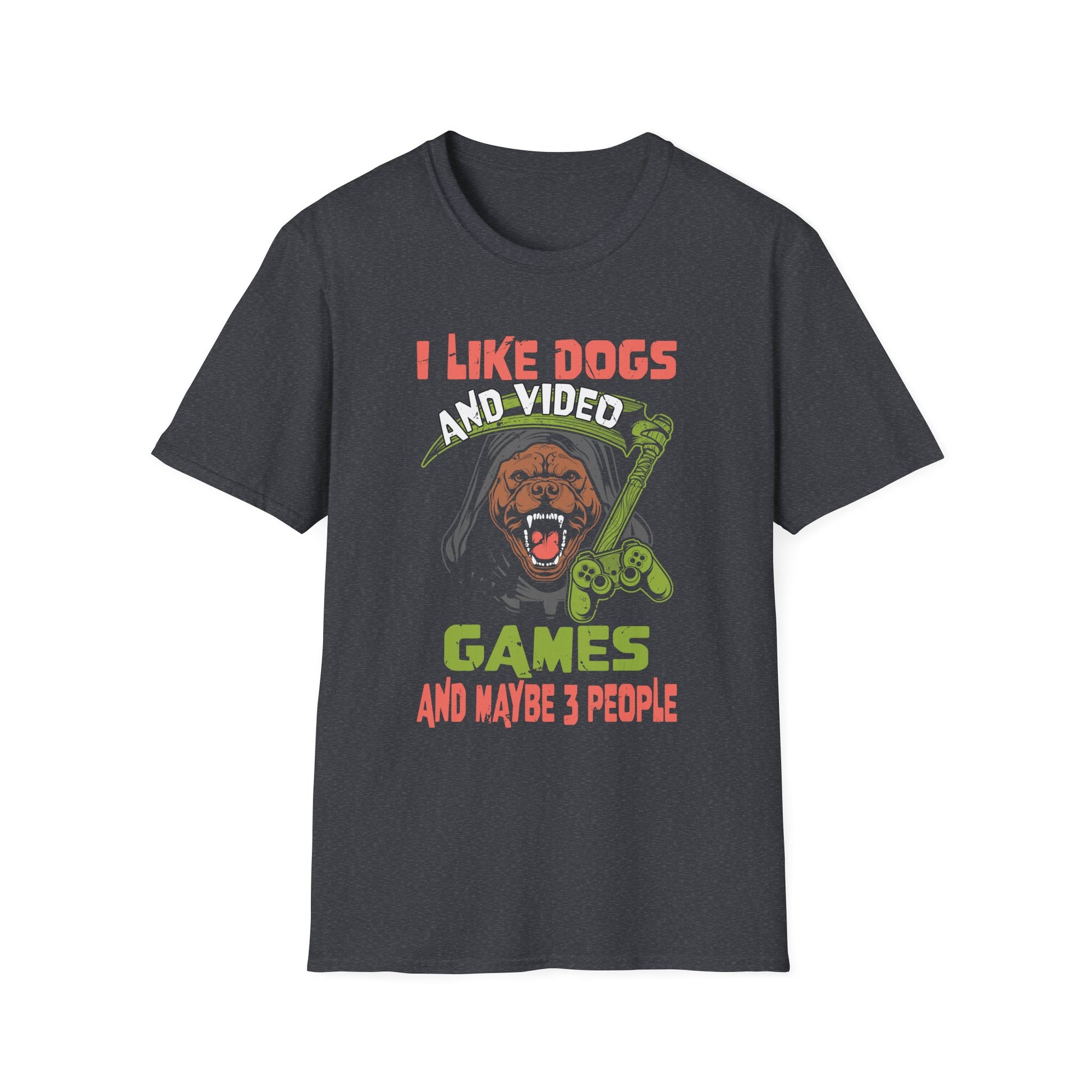 I like dogs and video games and maybe 3 people Unisex T-Shirt
