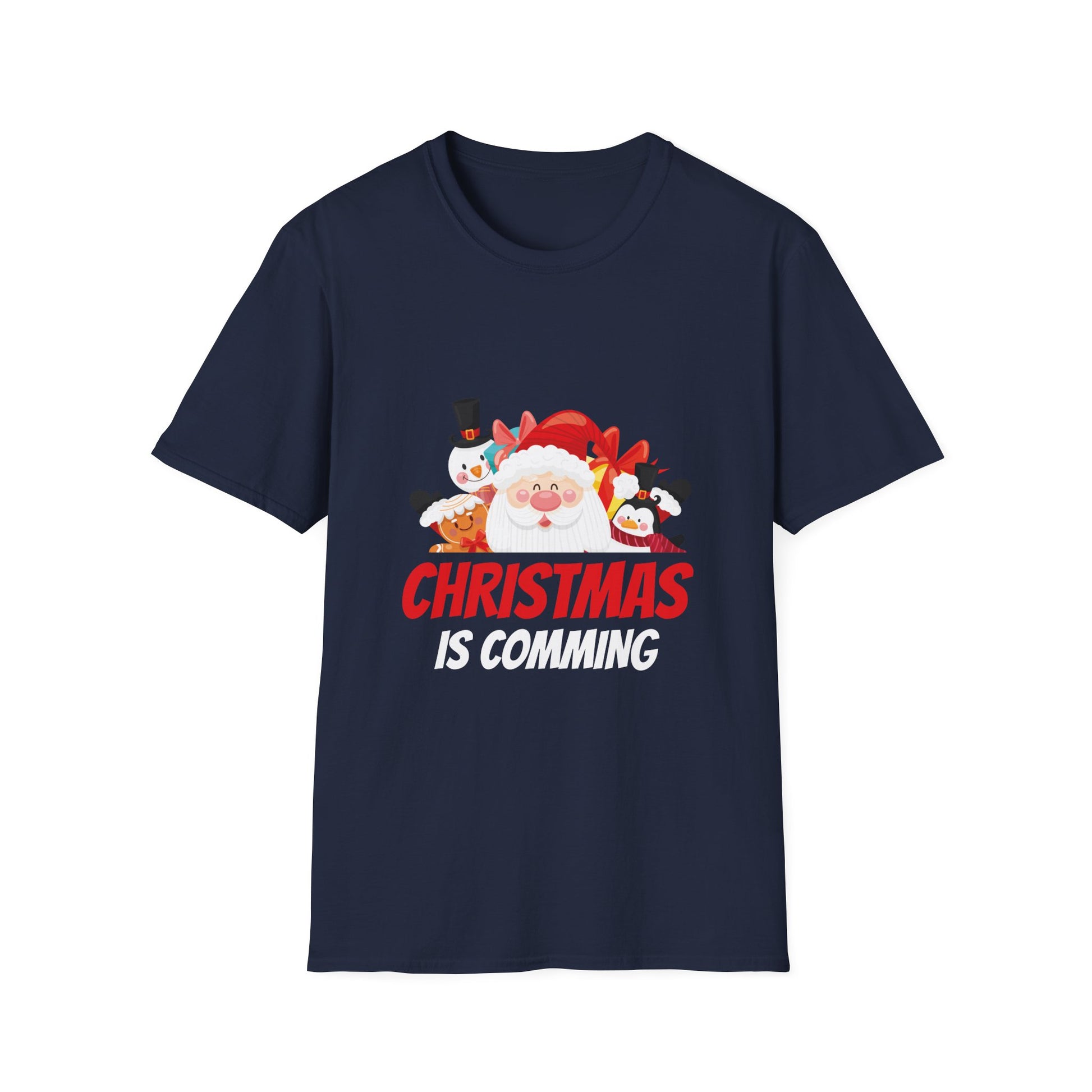 Christmas Is Comming T-Shirt — Cute Santa & Snowman Holiday Tee