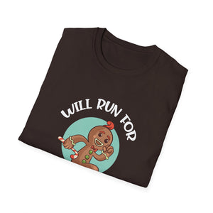 Will Run For Christmas Cookies T-Shirt — Funny Gingerbread Running Holiday Tee