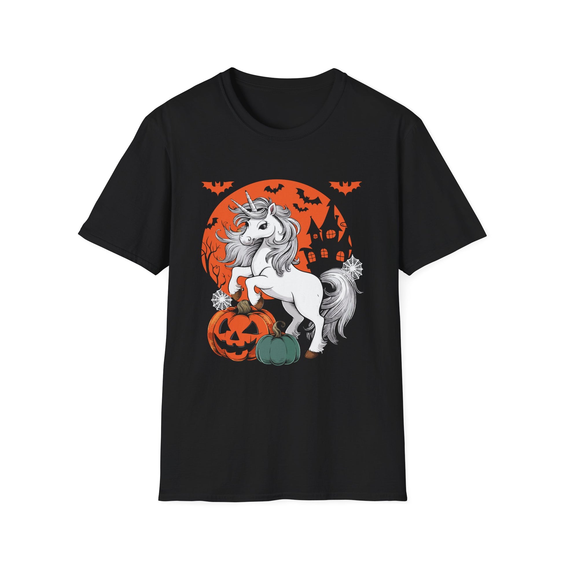 Halloween Unicorn T-Shirt — Spooky Pumpkin and Haunted Castle Graphic