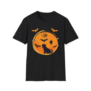 Halloween Dog T-Shirt — Black Moon, Bats & Spiderweb Graphic