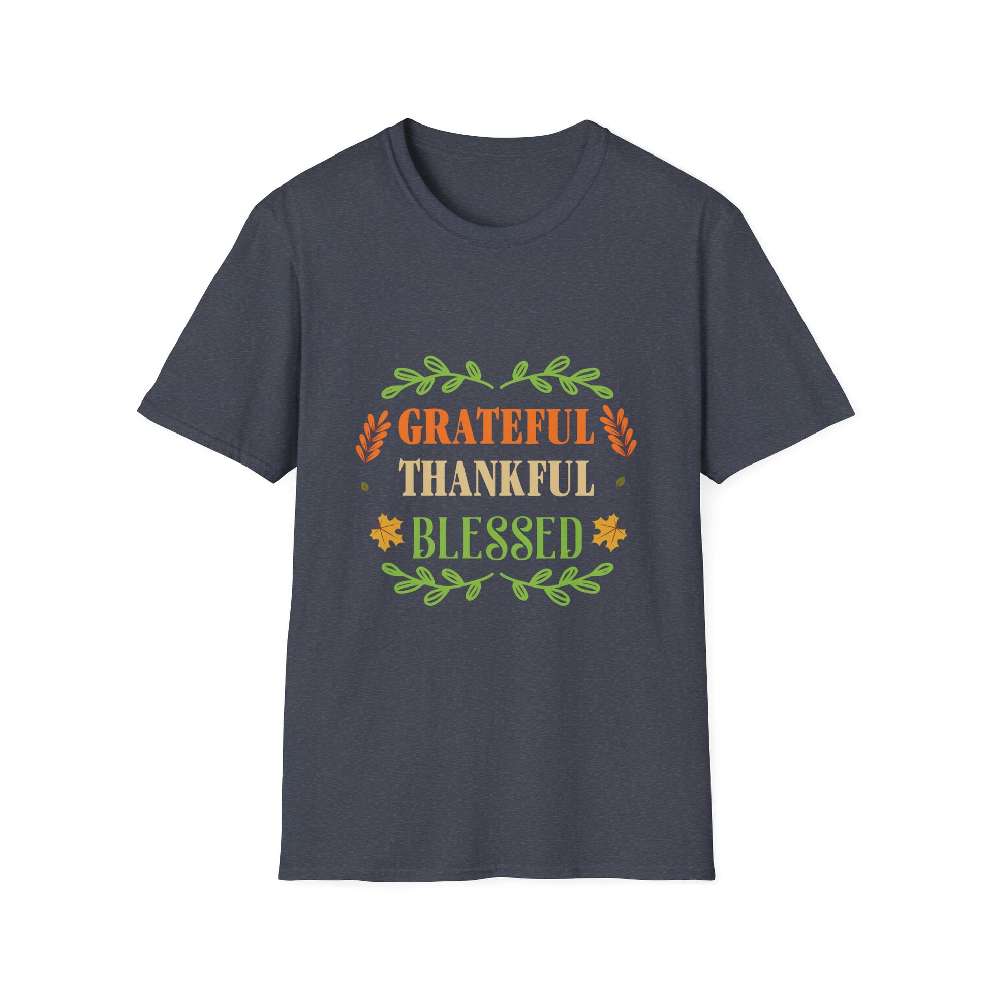 Grateful Thankful Blessed T‑Shirt — Thanksgiving Fall Shirt with Autumn Leaf Design  Unisex T-Shirt
