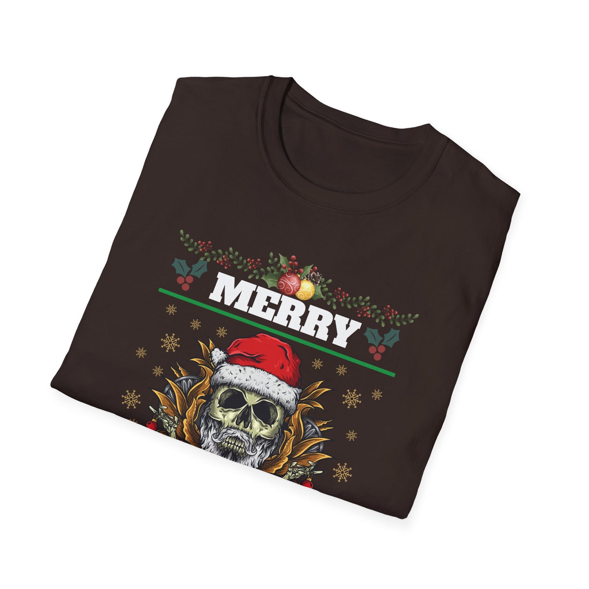 Skull Santa T-Shirt — 'Merry Christmas' Gothic Holiday Tee