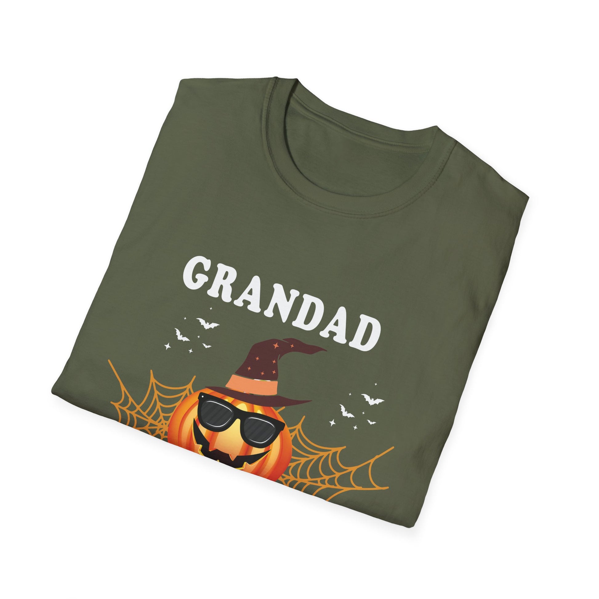 Grandad of the Patch Halloween T‑Shirt — Pumpkin Witch Hat & Spiderwebs Costume Tee