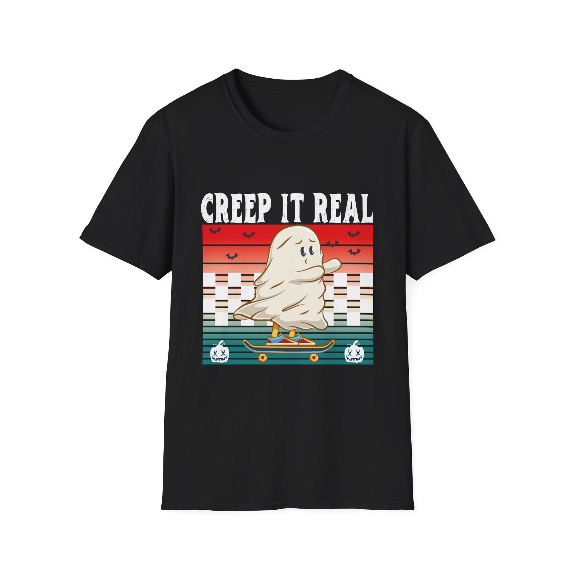 Creep It Real Skateboard Ghost T-Shirt — Funny Halloween Skate Ghost Tee