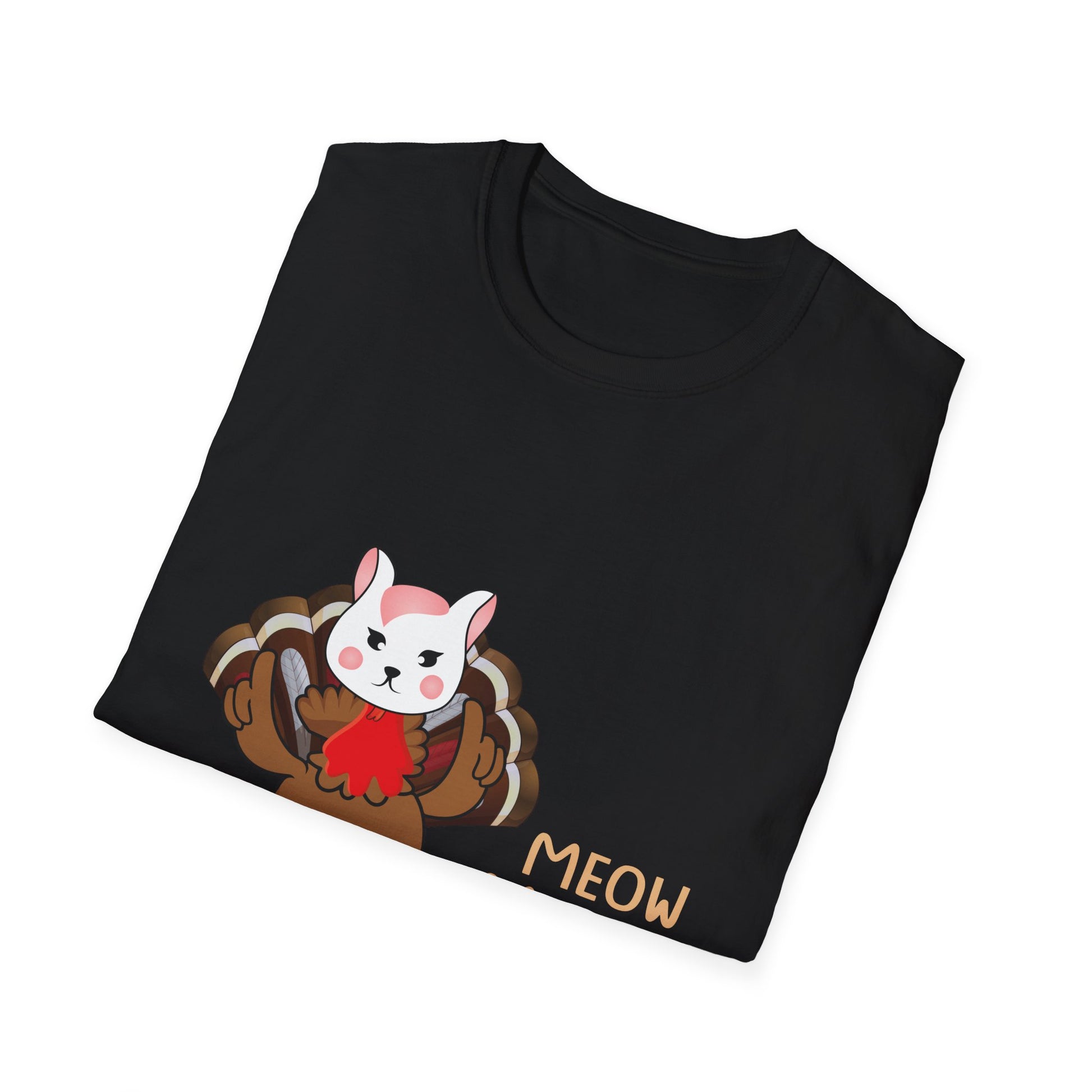 Meow Meow Meow Cat-Turkey Thanksgiving T-Shirt — Cute Cat Dressed as Turkey Holiday Tee  Unisex T-Shirt