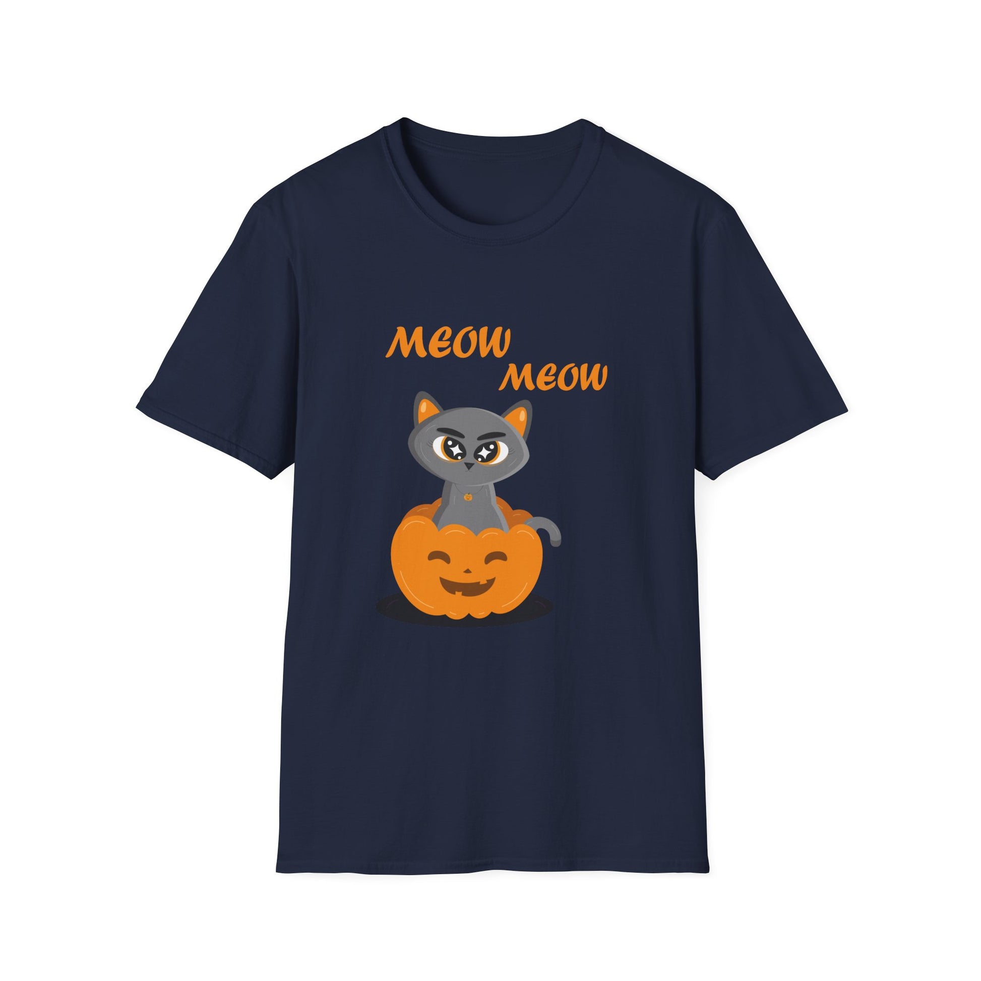 Cat in Pumpkin Halloween T-Shirt — "Meow Meow" Cute Spooky Graphic Tee  Unisex T-Shirt