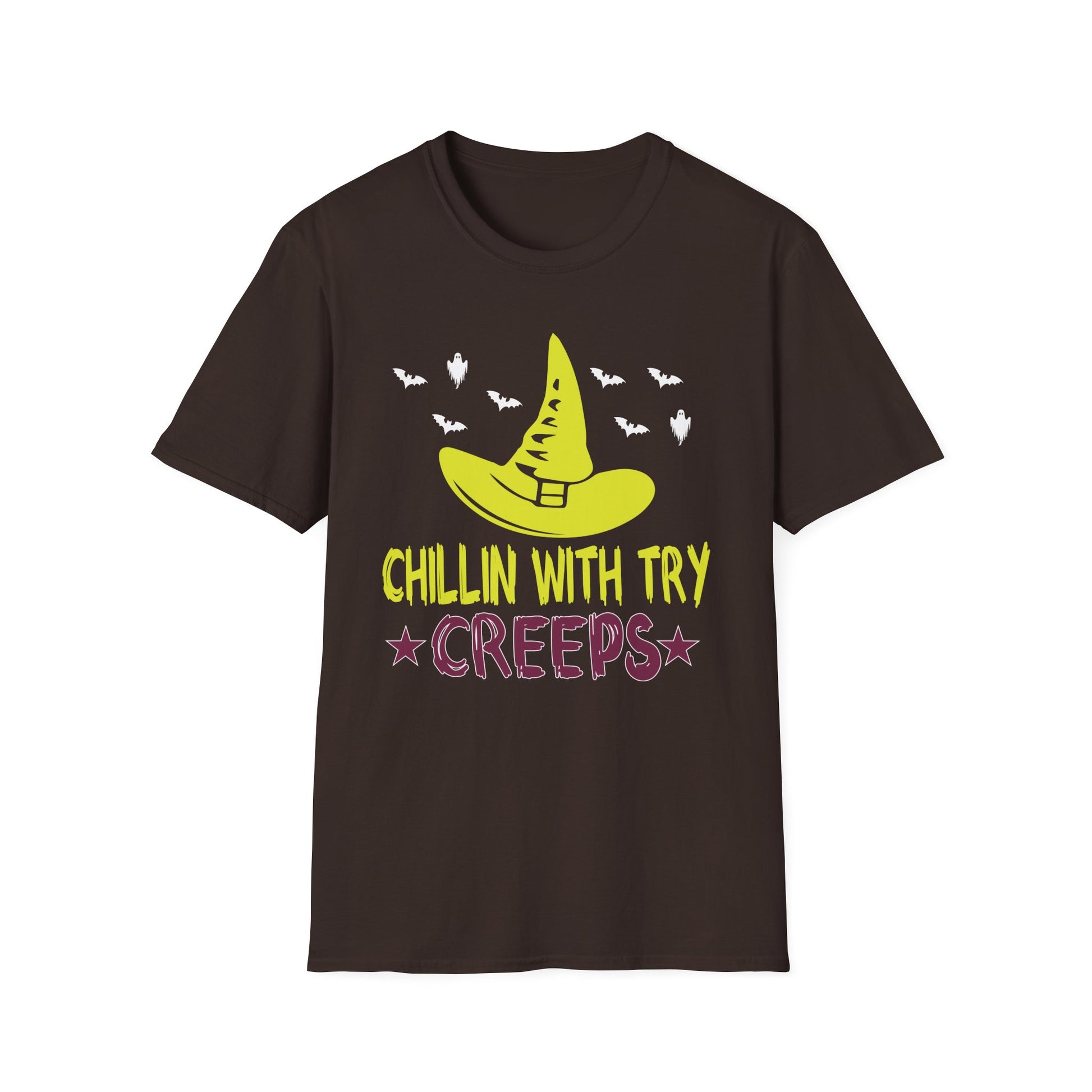 Halloween T-Shirt — "Chillin' With My Creeps" Witch Hat & Bats Graphic