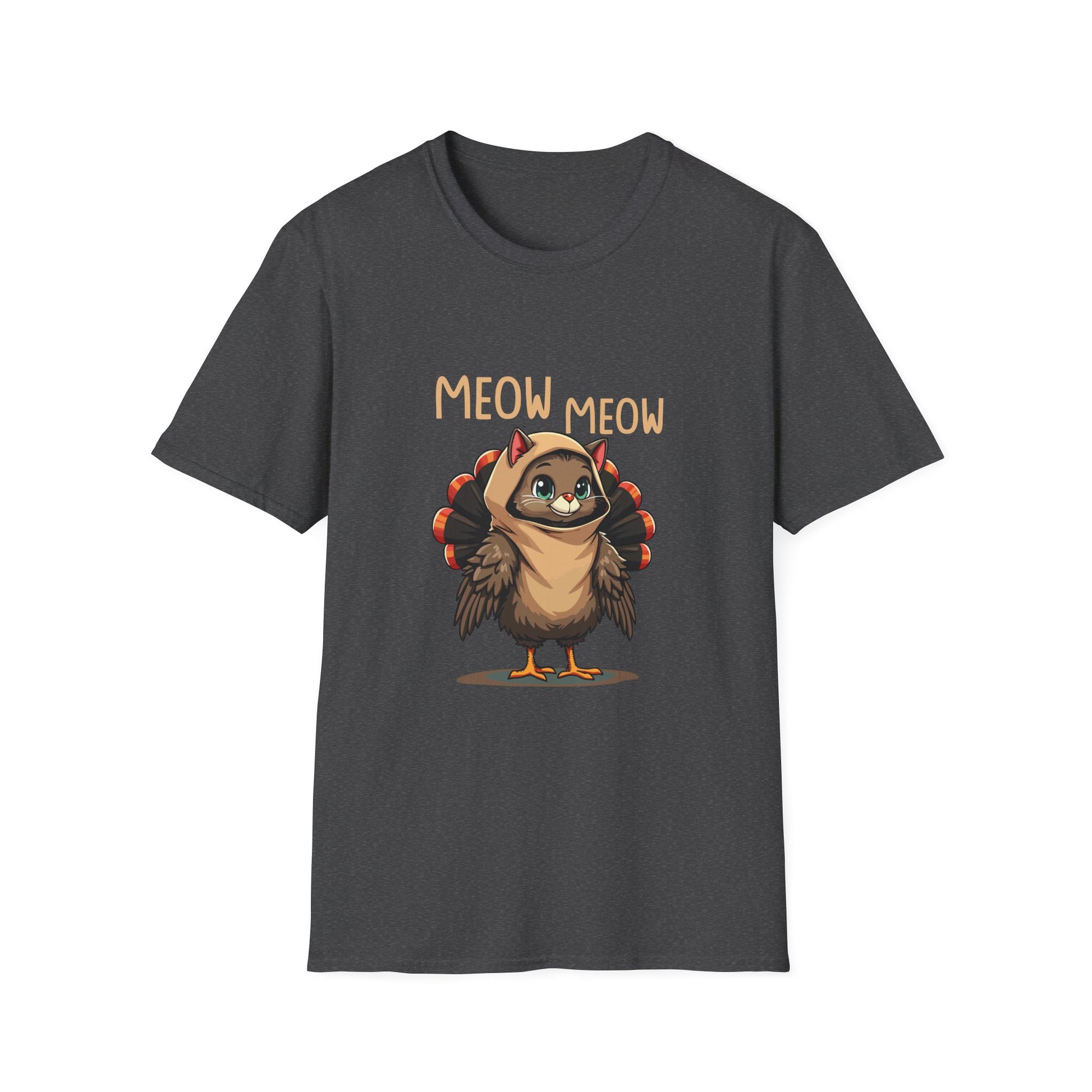 Meow Meow Turkey Cat T‑Shirt — Cute Cartoon Cat Dressed as Turkey, Thanksgiving Tee  Unisex T-Shirt