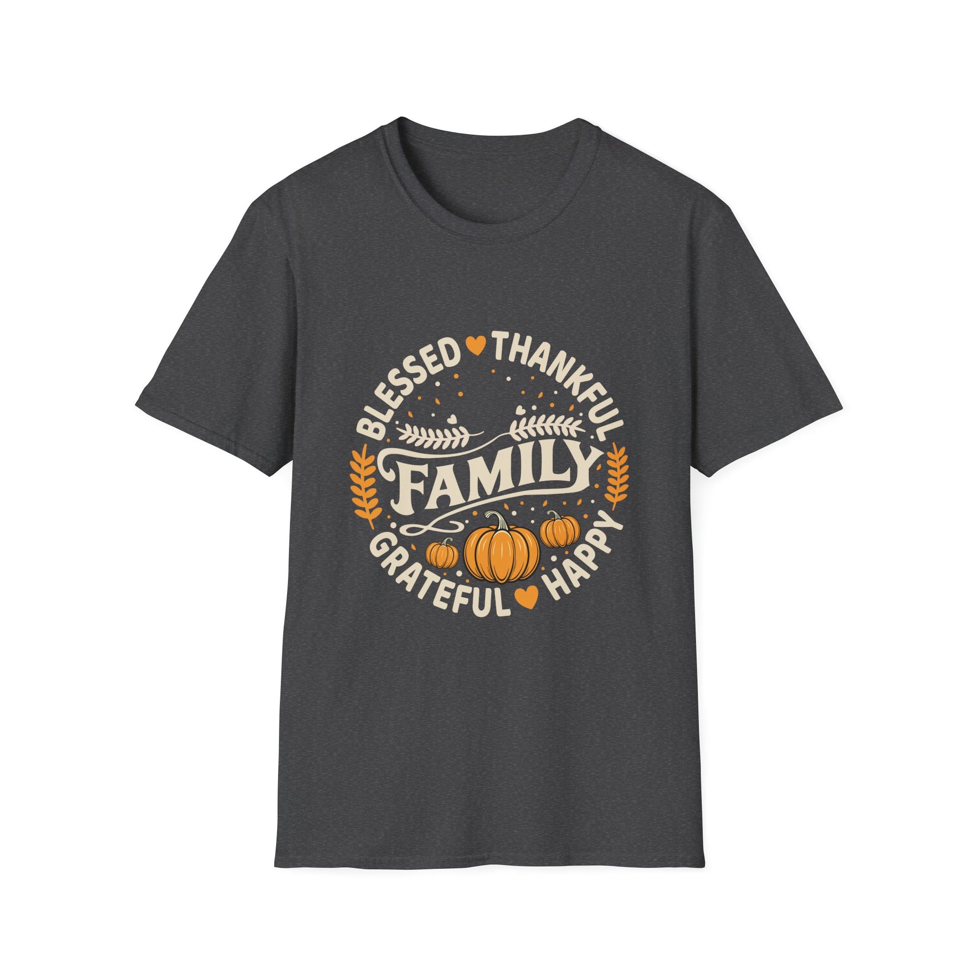 Family Blessed Thankful Grateful Pumpkin T-Shirt — Fall Thanksgiving Tee