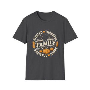 Family Blessed Thankful Grateful Pumpkin T-Shirt — Fall Thanksgiving Tee