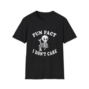 Fun Fact I Don't Care T-Shirt — Skeletal Graphic Tee for Sarcastic Humor & Halloween