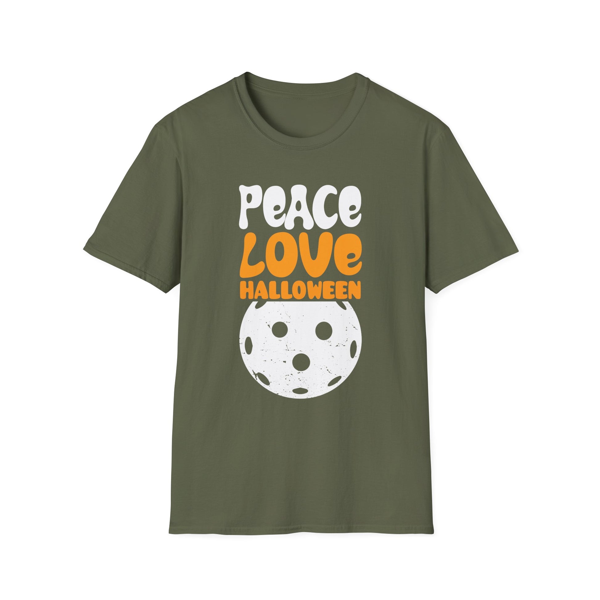 Halloween Peace Love T-Shirt — Retro Pumpkin Moon Graphic Tee