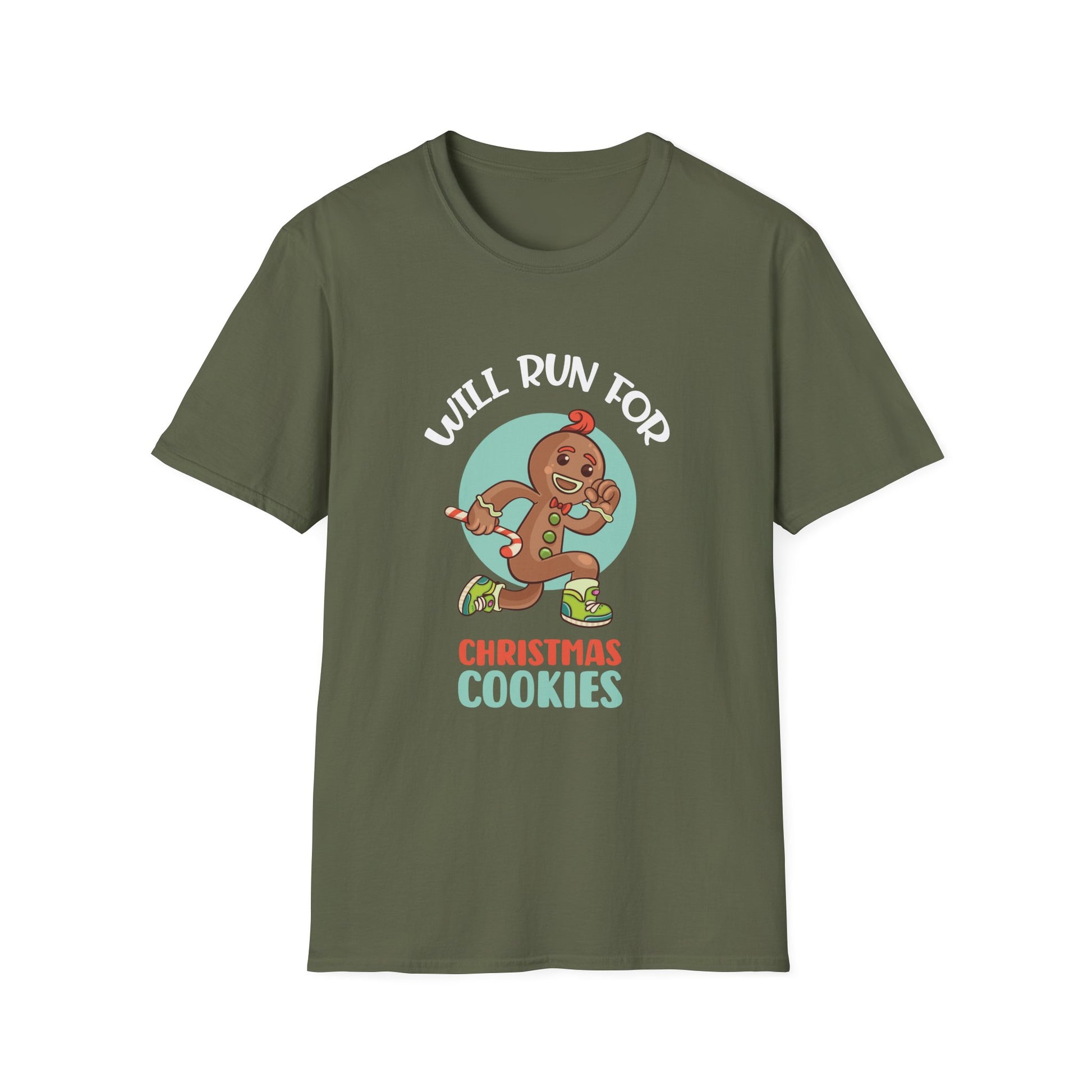 Will Run For Christmas Cookies T-Shirt — Funny Gingerbread Running Holiday Tee