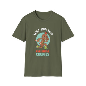 Will Run For Christmas Cookies T-Shirt — Funny Gingerbread Running Holiday Tee