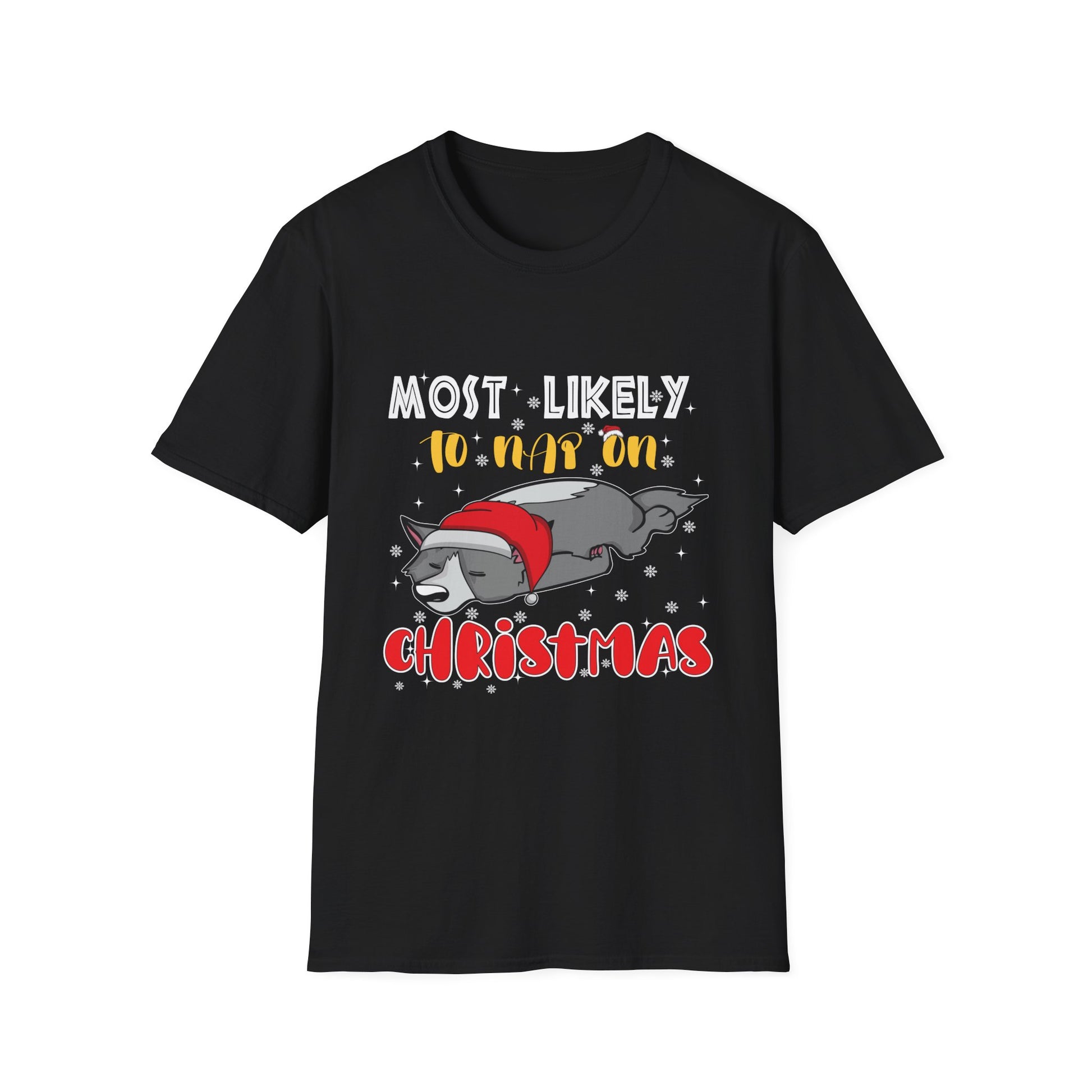 Most Likely To Nap On Christmas Funny Family Christmas Unisex Softstyle T-Shirt