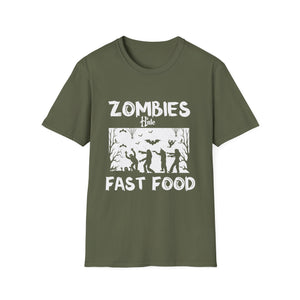 Zombies hate fast food Halloween Fan Funny Halloween T-Shirt-productor-mockup