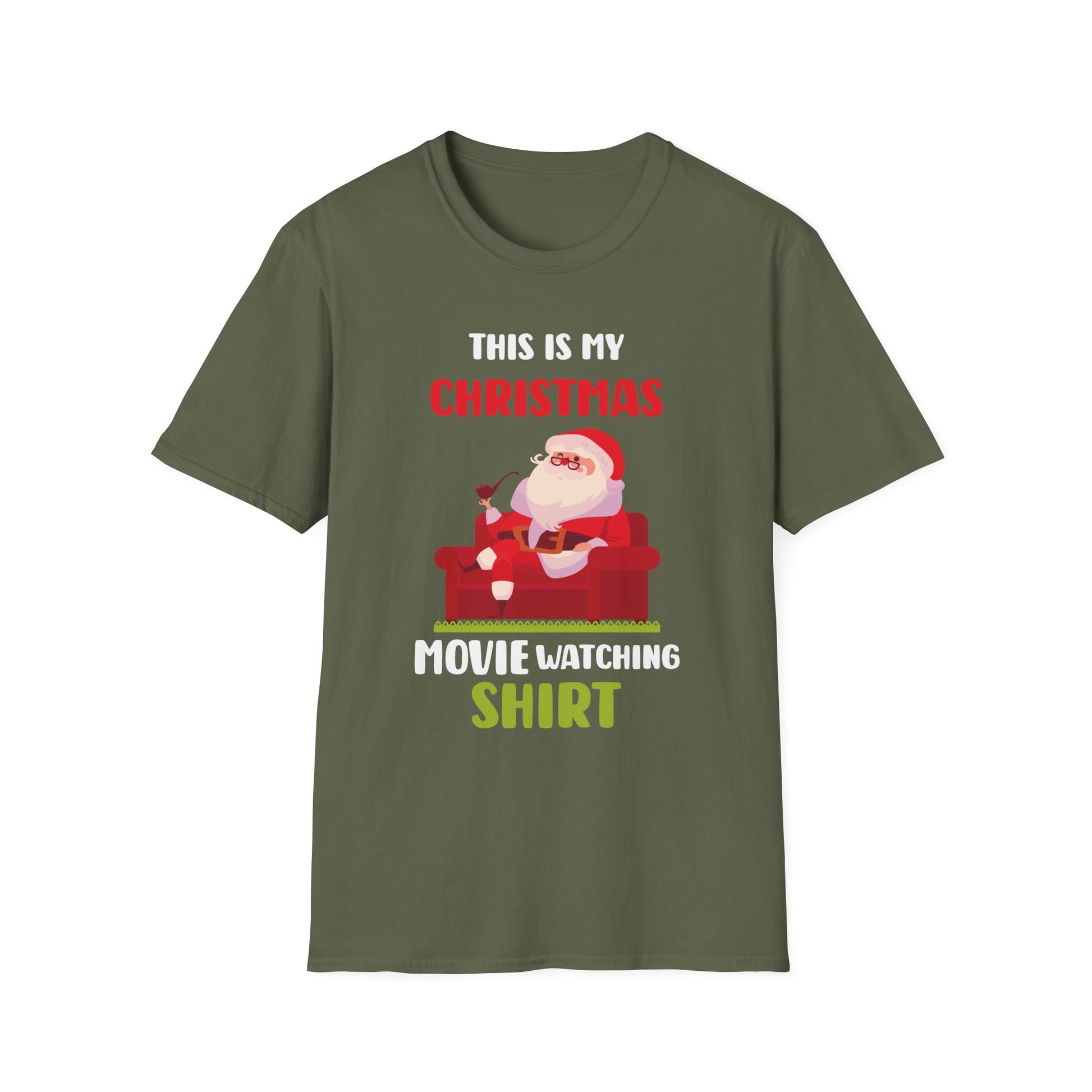 Christmas Movie Watching T-Shirt — Santa Relaxing on Couch Holiday Tee