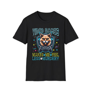 Video games makes me feel less Murdery cat gamer women men Unisex T-Shirt