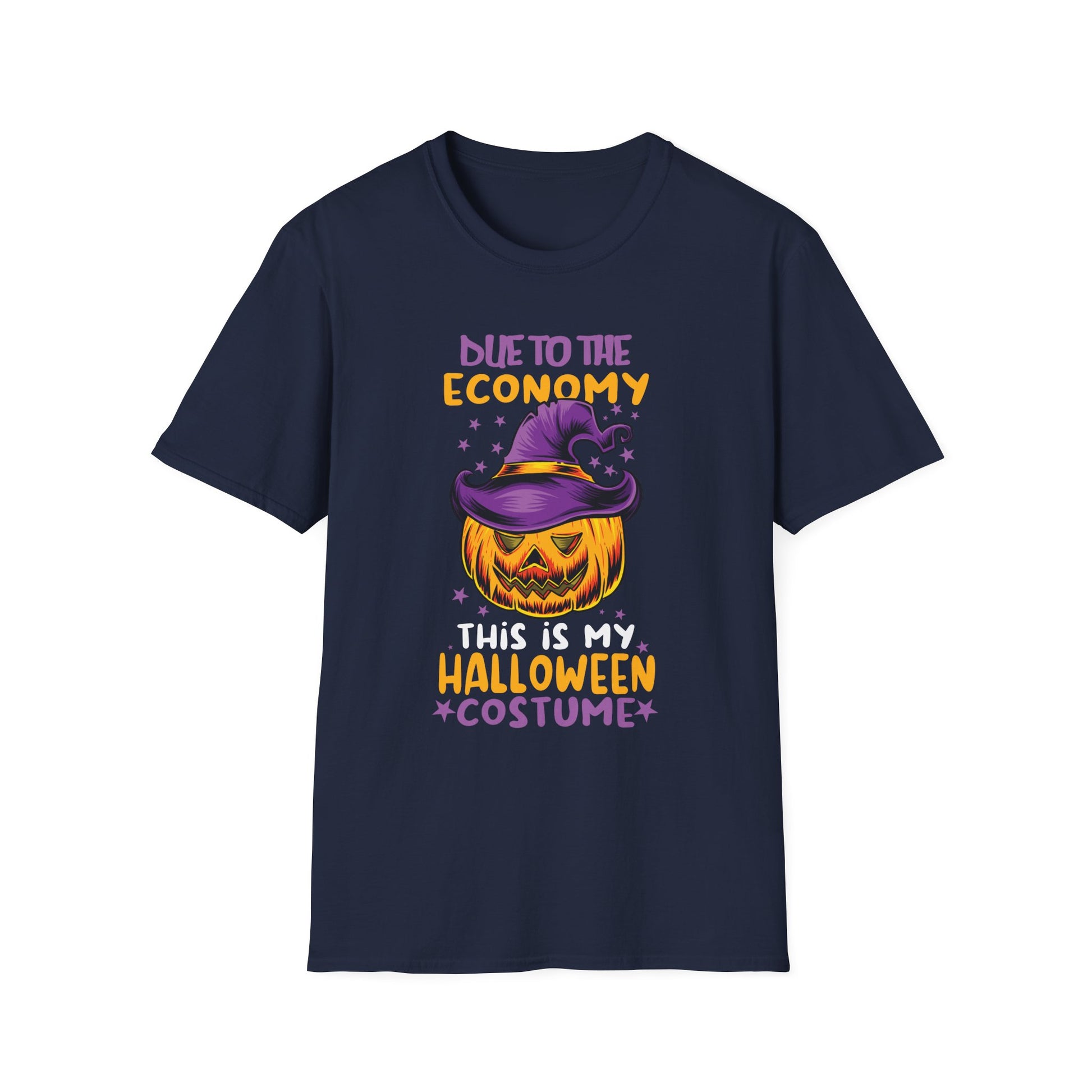 Halloween T-Shirt — “Due to the Economy This Is My Halloween Costume” Pumpkin Witch Tee