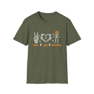 Peace Love Halloween Skeleton Scary Pumpkin Halloween TeeUnisex Softstyle T-Shirt