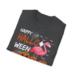 Happy Halloween Flamingo T-Shirt — Cute Pink Flamingo with Jack-O'-Lanterns Halloween Tee