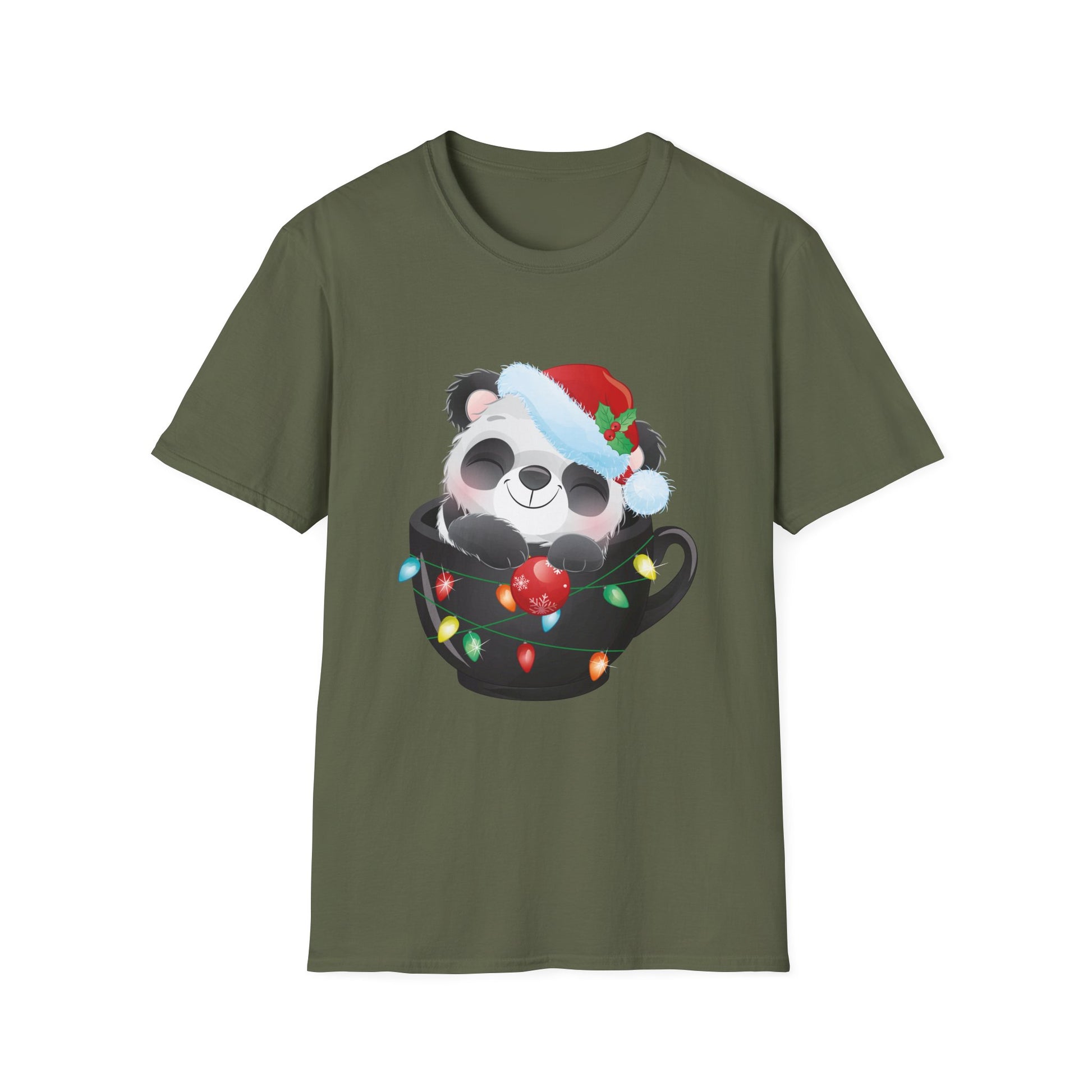 Christmas Panda Tee — Cute Panda in Santa Hat with Holiday Lights