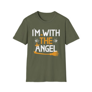 I'm With The Angel Halloween T-Shirt — Funny Witch & Angel Broom Tee
