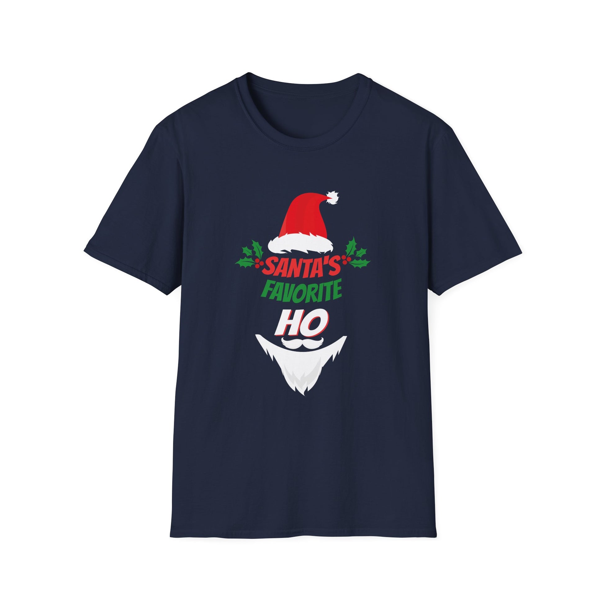 Funny Christmas Santa_s Favorite Ho Naughty Pajama Black Unisex Adult Cotton Polyester Short Sleeve Unisex Softstyle T-Shirt